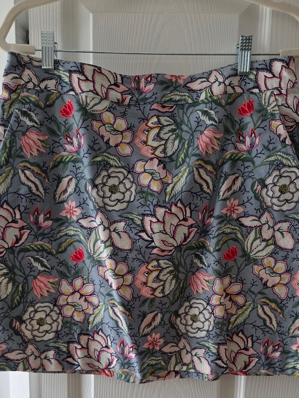 Loft Floral A-Line Skirt in Dusty Blue and Pink